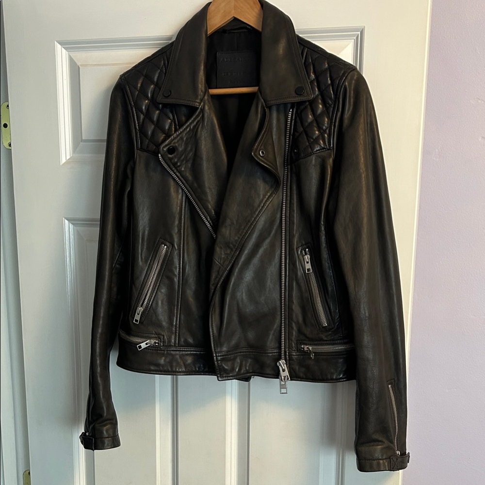 All Saints Quilted Black Leather Jacket. NWOT
